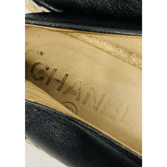 CHANEL Black Lambskin Leather CC Logo Espadrilles Flats Shoes Size 38 - Picture 8 of 9